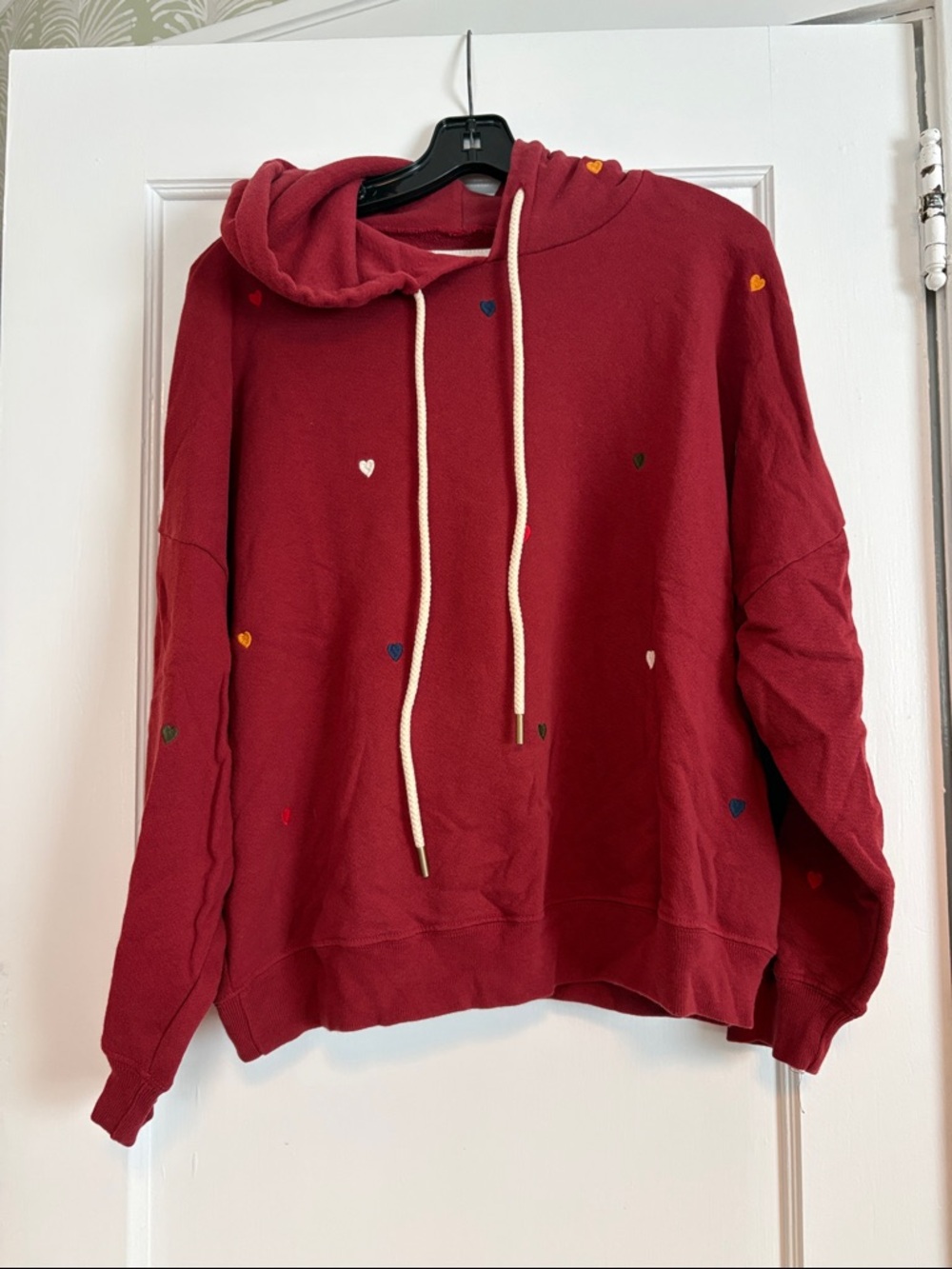 THE GREAT. Red Hoodie Sweater with Hearts